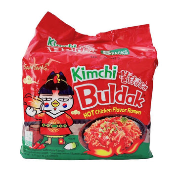 Koreanske nudler med stærk kimchi-smag i 5-pak